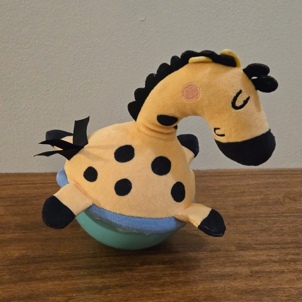 Skip Hop Giraffe Wobble Toy Plush Roly Poly Chime Baby Sensory Toy Yellow Teal